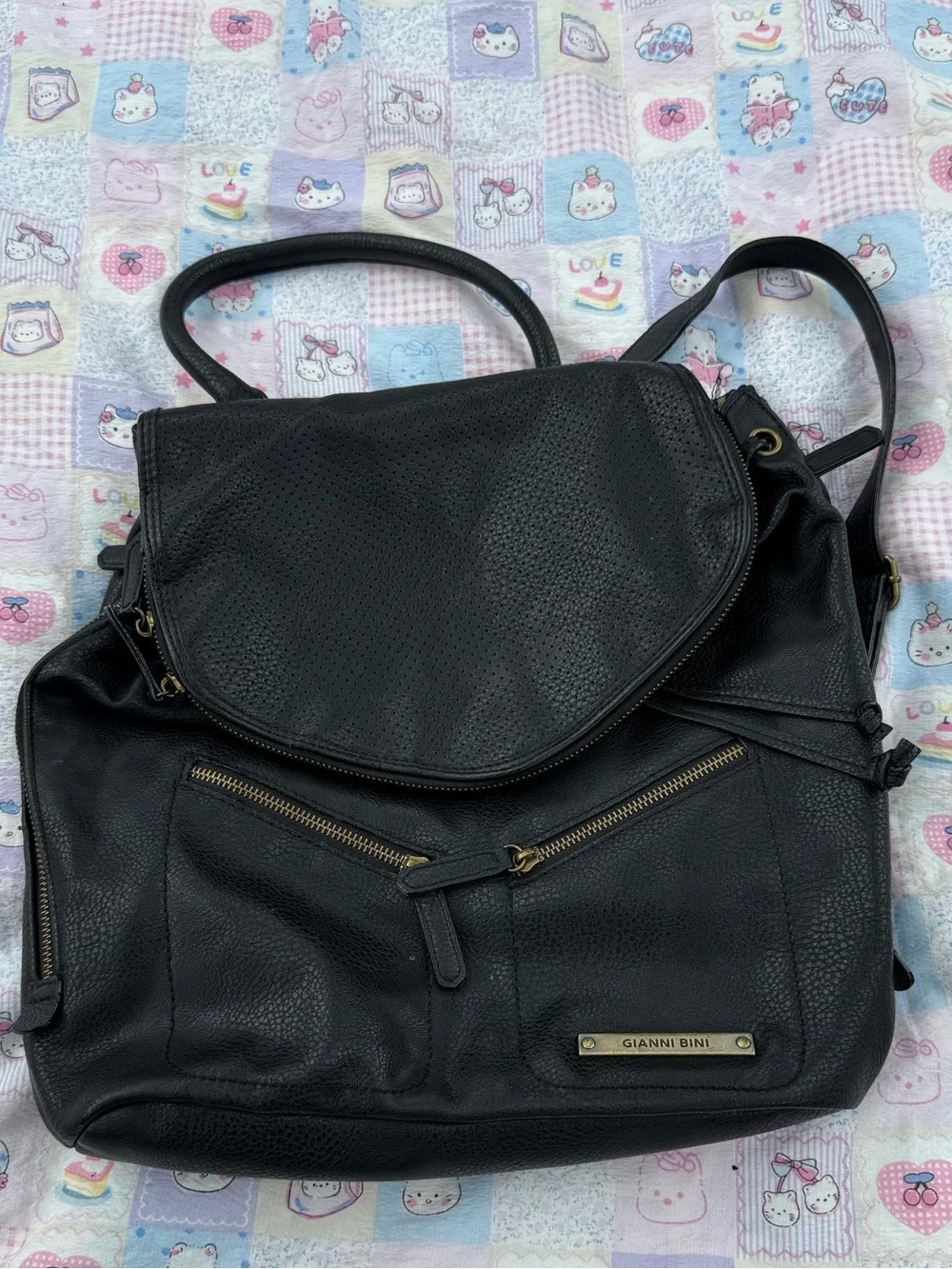 Gianni Bini Black Leather Backpack